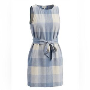 J JILL WOMENS LINEN SLEEVELESS DRESS BLUE AND WHITE SIZE M